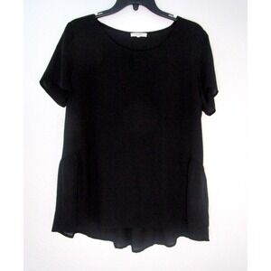 PLEIONE Womens M Black Ruffle Peplum Gathered Black Flowy Top Blouse